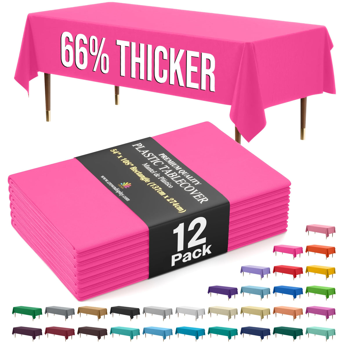 Exquisite Party Solids 66% Thicker Premium Plastic Table Cloth Rectangle Table Cover 0.5 Mil 12 Pack Red Table Cloth 54 Inch x 108 Inch Disposable Tablecloth Won't Tear Easily Like Cheap Thin Brands