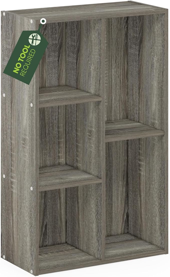Furinno Luder 5-Cube No Tool Assembly Open Shelf, French Oak
