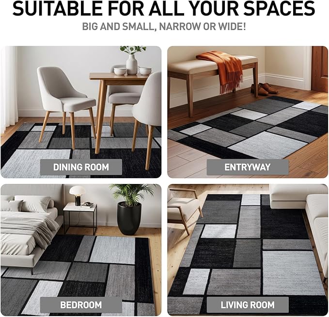 Rugshop Contemporary Modern Boxes for Hallway,Living Room,Bedroom,Kitchen Non Shedding Carpet Runner Rug 2'7" x 12' Gray
