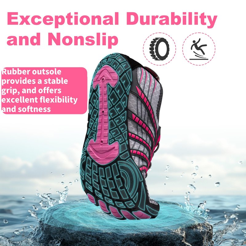 Water Shoes for Women Men, Quick Dry Barefoot for Workout, Hiking, Walking, Yoga, and Water Sports, Lightweight, Non-Slip, Athletic River Shoes for Outdoor Sports and Exercise Gray/Pink