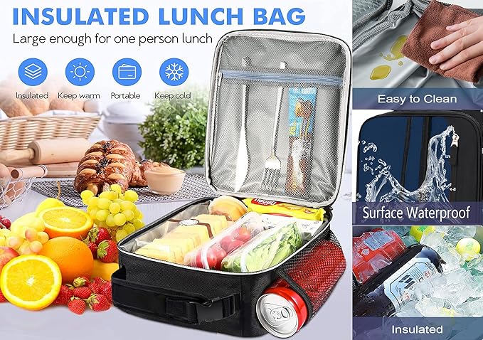 Lunch Box Insulated Lunch bag for Men Teen Kids Boys Adult Portable Stylish Small Lunchbox Special Design for Working Office school Picnic (Navy Blue)