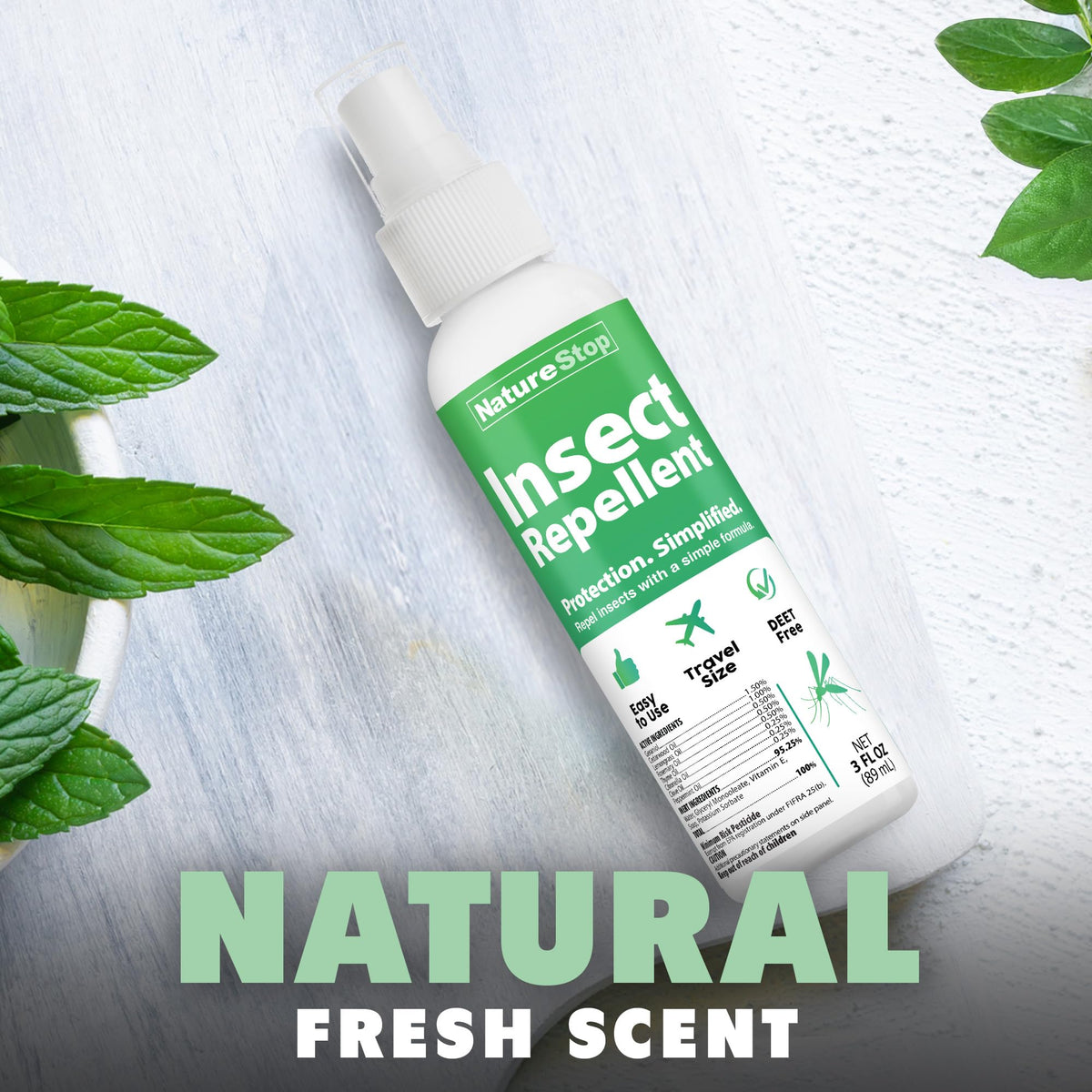 NatureStop Insect Repellent Spray, DEET-Free Travel-Size Bug Spray for Skin & Outdoor Protection, 3 oz (90mL)