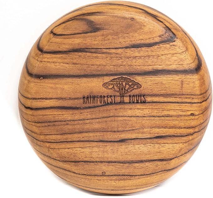 Rainforest Bowls Set of 2 6" Round Javanese Teak Wood Plates- Perfect for Everyday Use- Hot & Cold Friendly, Ultra-Durable, Premium Wooden Plates- Handcrafted by Indonesian Artisans