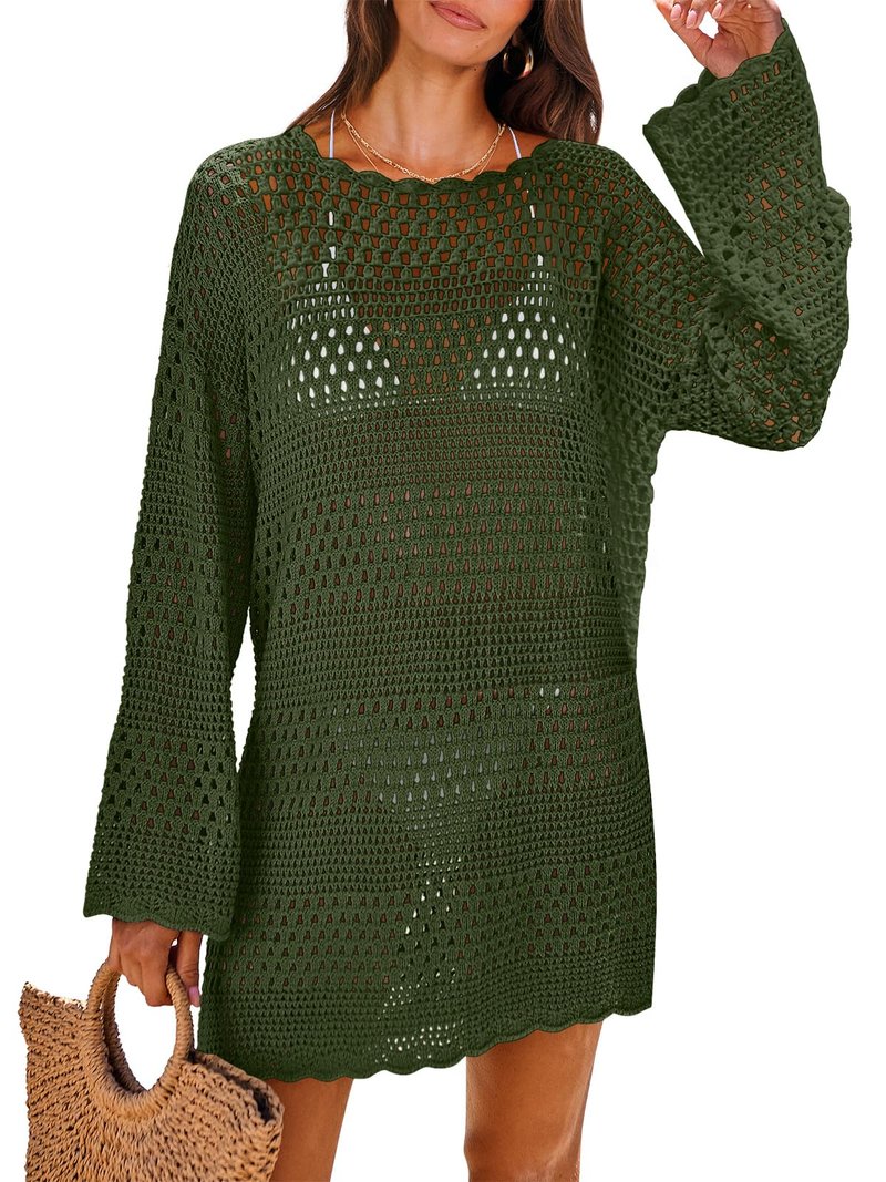 ANRABESS Women Swimsuit Crochet Swim Cover Up 2026 Summer Bathing Suit Swimwear Mesh Knit Beach Dress Vacation Outfits Red XX-Large