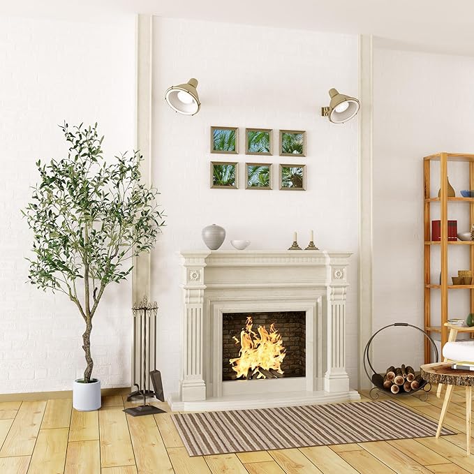 Artificial Olive Tree 6FT, Indoor Fake Silk Plant with Realistic Trunk, Leaves, Fruits and White Planter, Faux Potted Tree for Home Decor and Housewarming Gift, 1 Pack