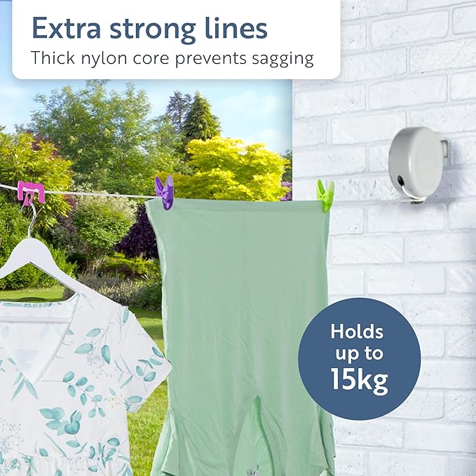 Minky Homecare Outdoor Retractable Clothesline - Heavy Duty PVC Coated Line - Energy and Space Saving Removable Laundry Drying Line - 49 Feet (Gray)
