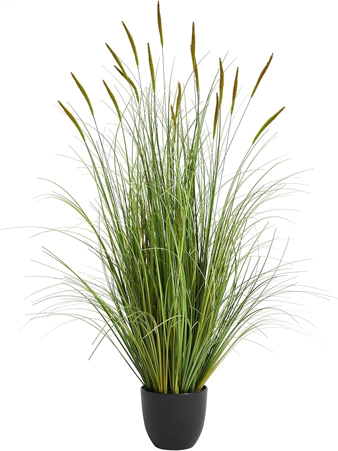 KOL 3ft Artificial Cattail Grass, 35in Artificial Indoor Outdoor Fake Onion Grass Reed Floor Plant, Home Office Wedding Decor Potted Plant, Housewarming Gift, Green