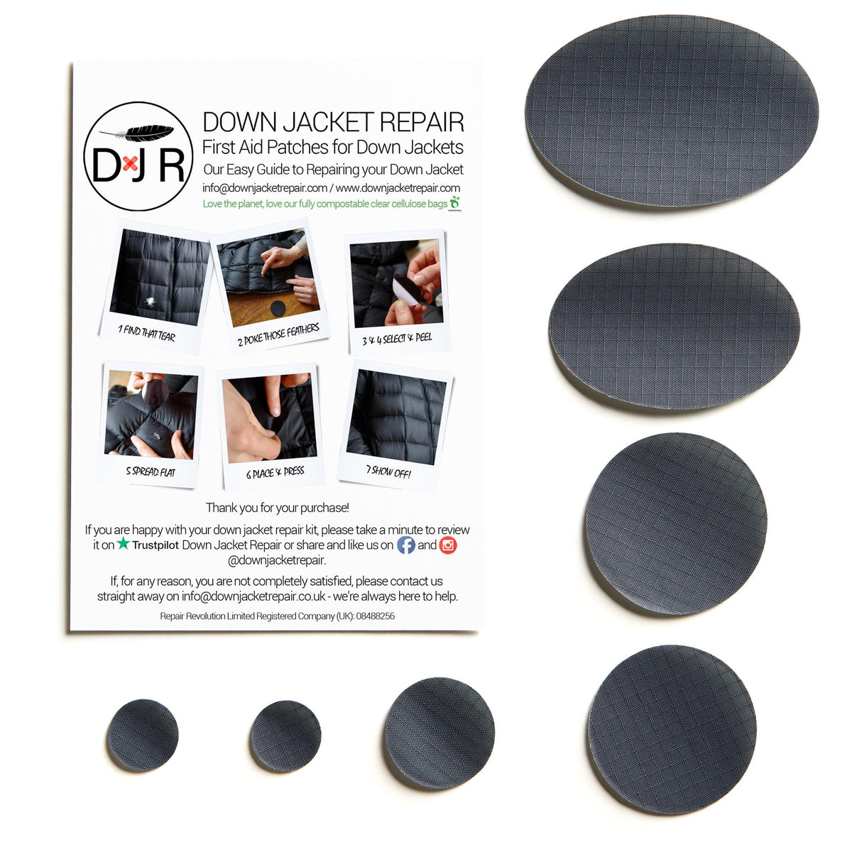 Down Jacket Repair Patches - Self-Adhesive Down Jacket Repair Patches | Waterproof, Tear-Resistant, Pre-Cut Patches | 7-Piece Set for Outdoor Gear, Sleeping Bags & Tents - Dark Gray