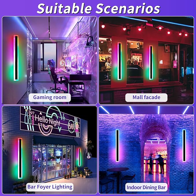 Mikeru Modern RGB 7-Color Dimmable Wall Light, 47 inches, Aluminum & Acrylic, IP65 Waterproof, Remote Control, Suitable for Outdoor/Indoor Wall Lighting