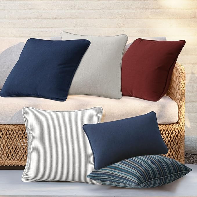 Sunbrella Decorative Outdoor Water Repellent Throw Pillows with Inserts, Set of 4, 18" x18" Pillows for Patio, Backyard, Bed, Couch, and Patio Furniture, Troupe Dock
