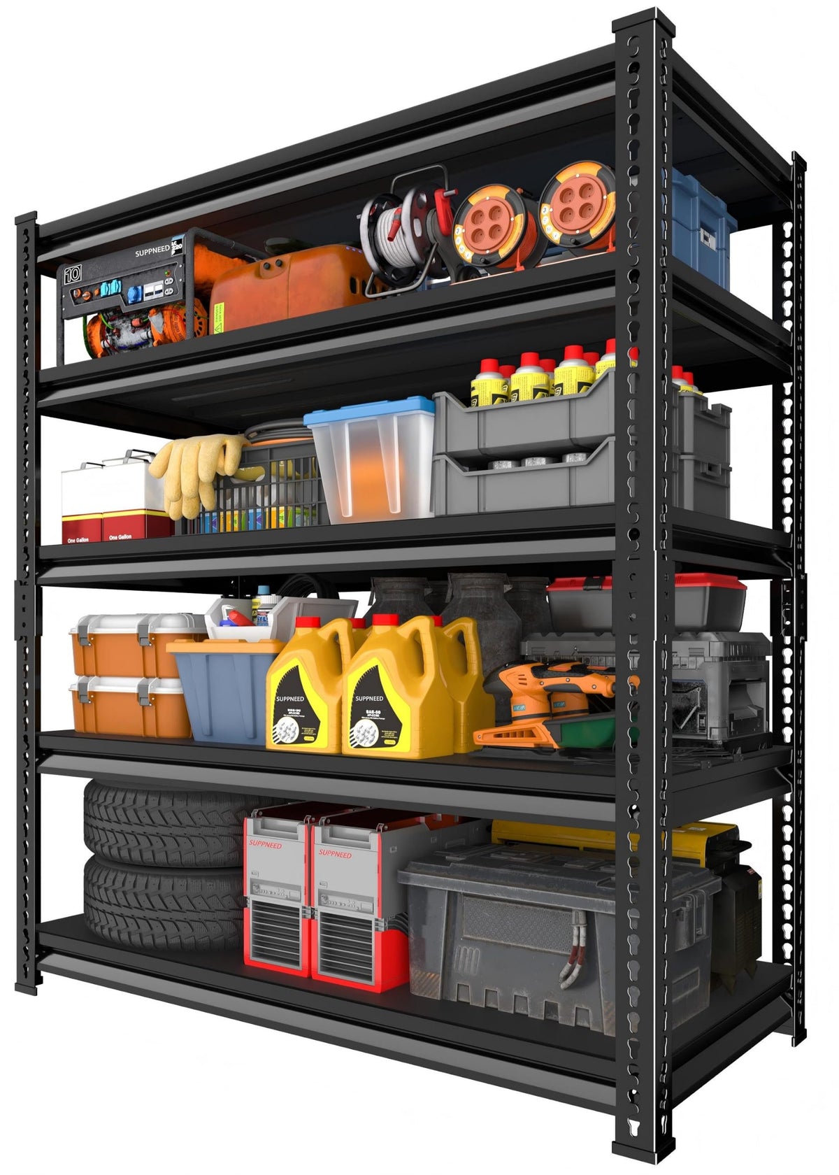 SUPPNEED Metal Garage Shelving Unit: 47.2" W x 17.7" D x 78" H Black