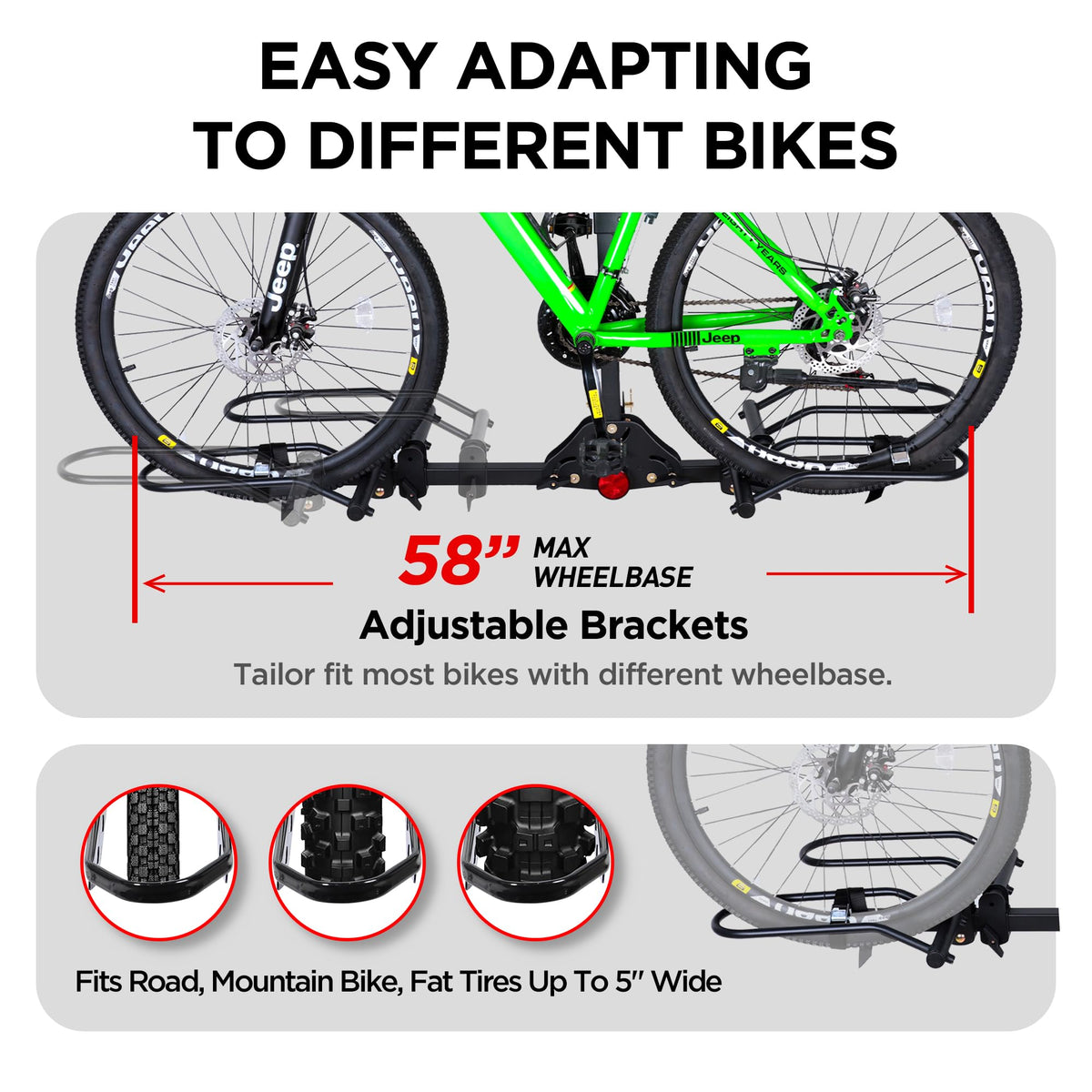 Rockland Foldable 2-Bike Rack with Lock, 200 lbs Capacity, Hitch Mount Bike Rack, Fits up to 5" Fat Tire Width and 50" Wheelbase, Bike Carrier Rack for 2" Receiver for Cars SUVs Vans RVs