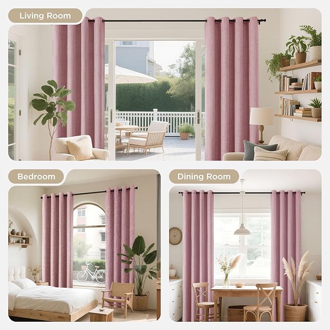 Joydeco Light Pink Blackout Curtains 90 Inches Long, Curtains 90 Inch Length 1 Panel for Bedroom, Thermal Insulated Linen Black Out Curtains with Grommets(100x90, Light Pink)