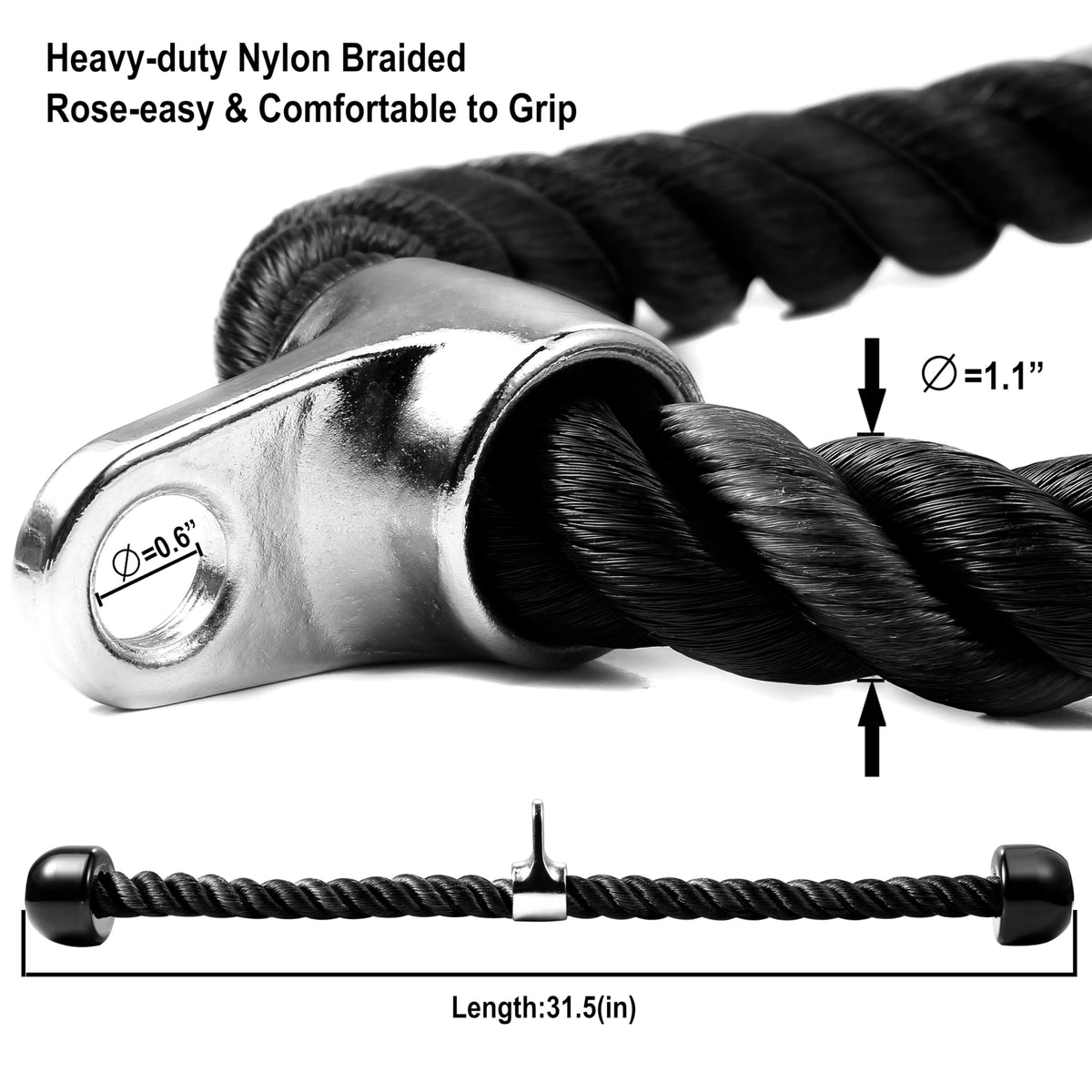 AWEFRANK Deluxe Tricep Rope Pull Down Cable, 27 & 36 Inch Rope Length, Easy to Grip & Non-Slip Cable Attachment for Gym Workout Exercise