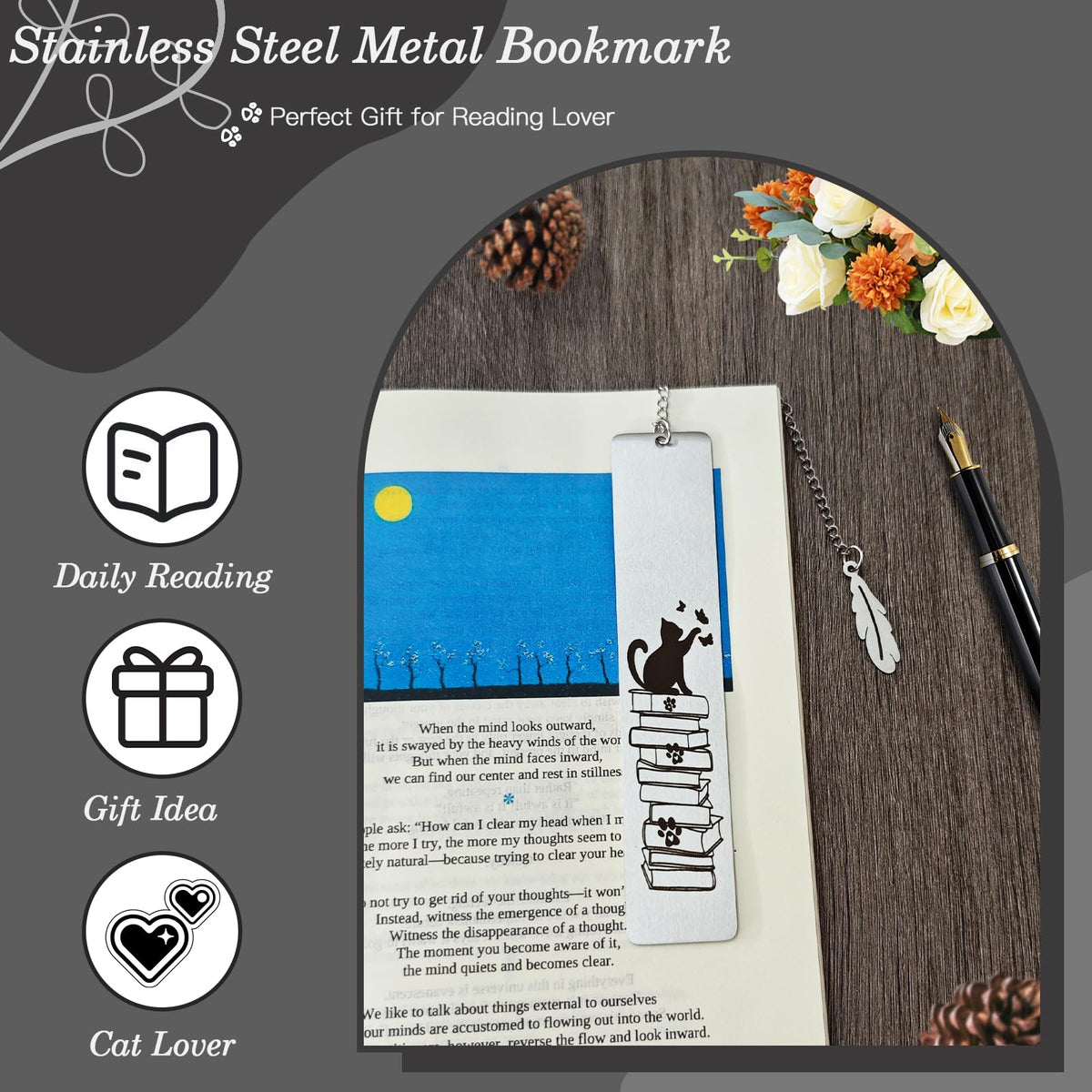 Cat Bookmark, Metal Bookmark, Cute Kitten Book Marks for Reading Women, Kids, Men, Book Lovers, Friends - Durable & Rustproof Book Accessories, Cat Lovers Gift (Birthday, Christmas, Graduation Gifts)