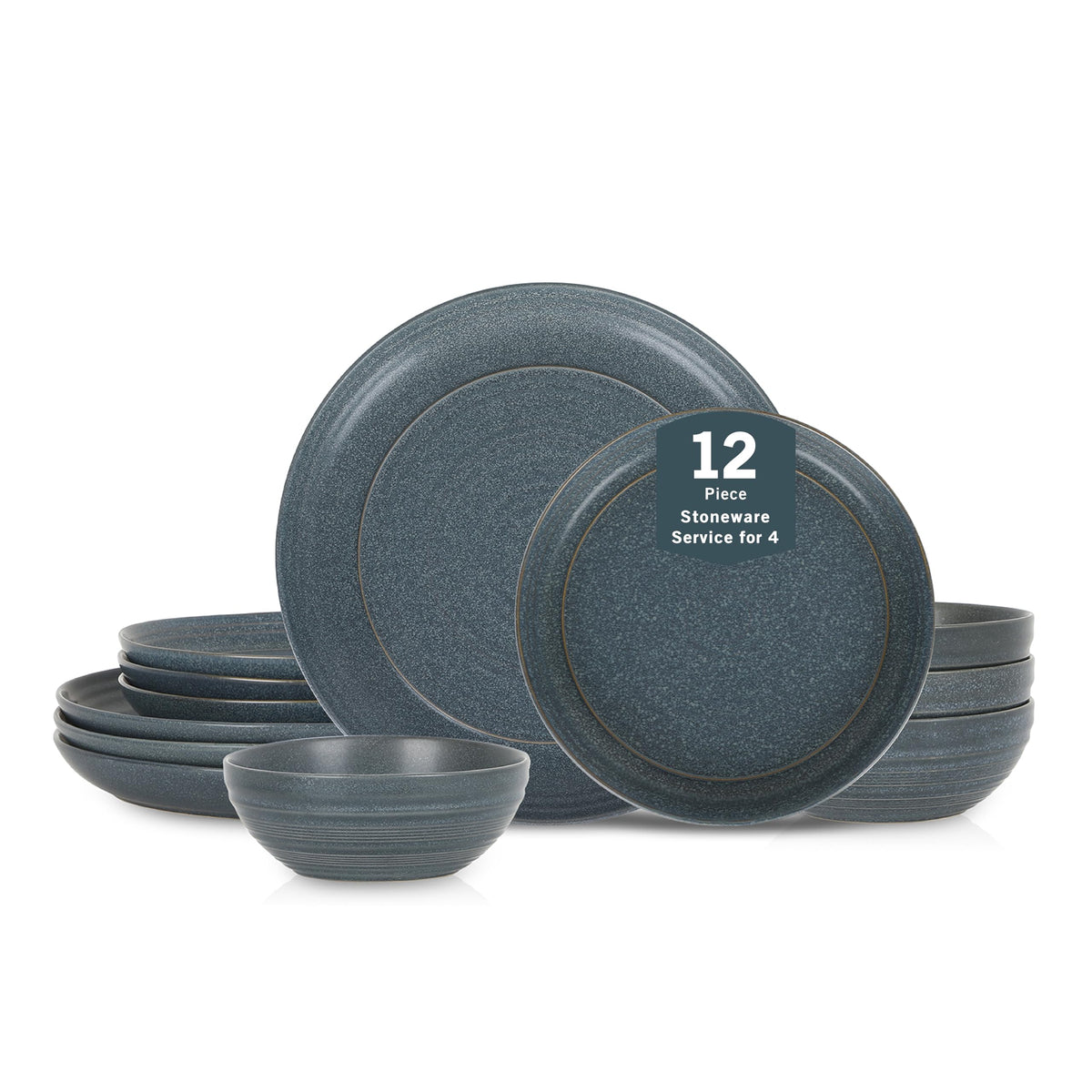 Stone Lain Elio 24-Piece Dinnerware Set Stoneware, Plates and Bowls Set, Dish Set for 8, Black