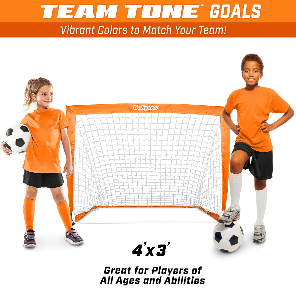 GoSports Team Tone 4 ft x 3 ft Portable Soccer Goal for Kids - Pop Up Net for Backyard - Orange