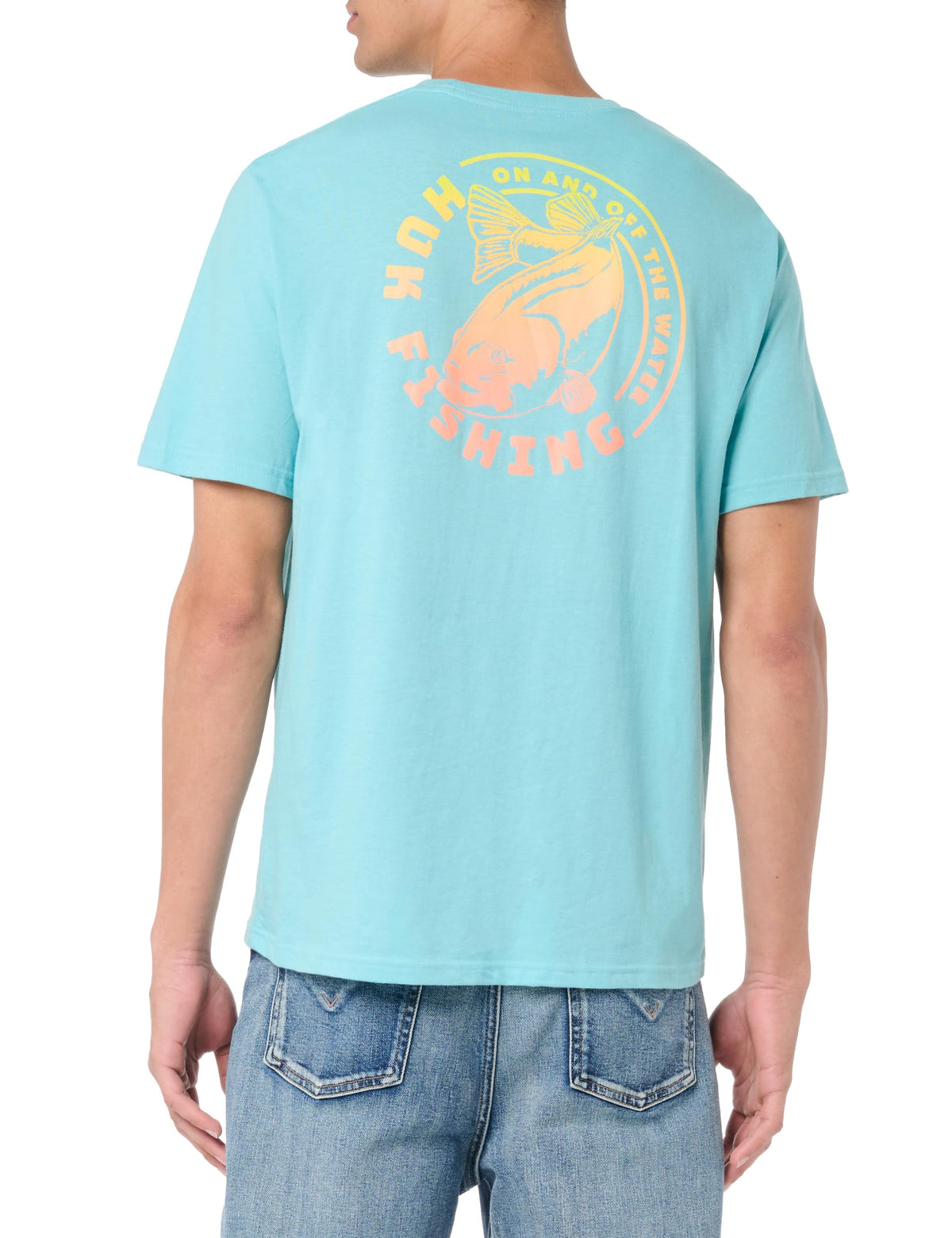 HUK Mens Fishing Graphic Tee, Performance Short Sleeve, Quick-Dry, Electric Bass - Marine Blue, Small