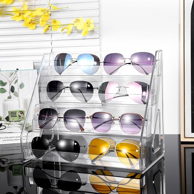 2 Pack 4 Tier Sunglass Organizer Eyeglass Display Stand Case, Nail Polish Organizer Holder Rack, Glasses Tabletop Makeup Stand Snap in Assembly for Home, Salon, Retail