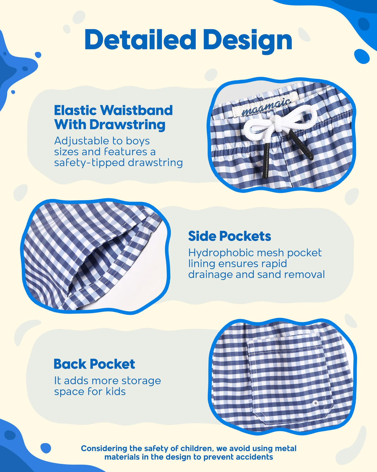maamgic Boys Swim Trunks Toddler Swim Shorts Little Boys Bathing Suit Swimsuit Toddler Boy Swimwear,Check Bluepurple,14 T