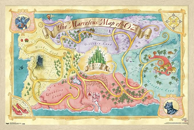 The Wizard Of Oz - Map Wall Poster, 34L" x 22.4W", Blonde Framed Version
