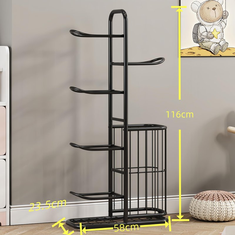 MLUPODY Sports Ball Storage Rack | Adjustable Vertical Stand for Basketball, Soccer, Volleyball & More | Durable Steel Organizer for Garage |5-Ball |45.7 inches, black