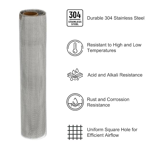 PATIKIL 40" L x 16" W Woven Wire Mesh, 18 Mesh 304 Stainless Steel Air Vent