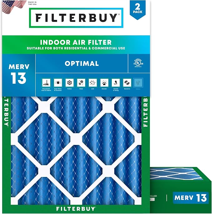 Filterbuy 14x20x4 Air Filter MERV 13 Optimal Smoke & Allergy Defense,