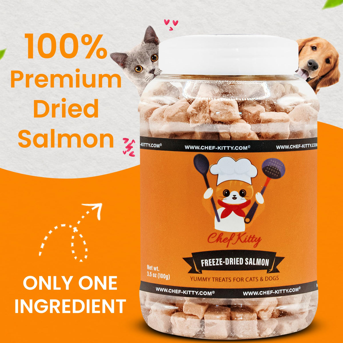 Chef Kitty Wild Caught Freeze Dried Salmon Cat & Dog Treats, Omega-3, 2.7oz