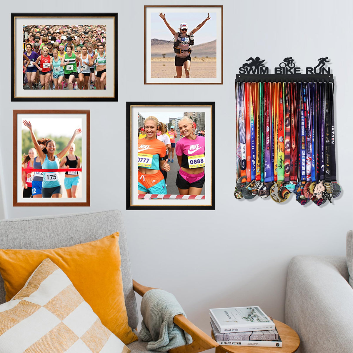 Goutoports Medal Holder Display-Ironman Triathlon Athletic Competition Medal Rack Display Wall Mounted-Over 60 Medals Easy to Install-HOL33