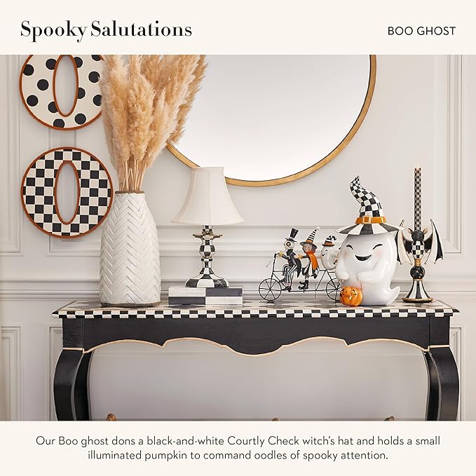 MACKENZIE-CHILDS Mini Decorative Pumpkin for Fall Decor, Autumn Decorations for Home, Gray-and-White Sterling Check