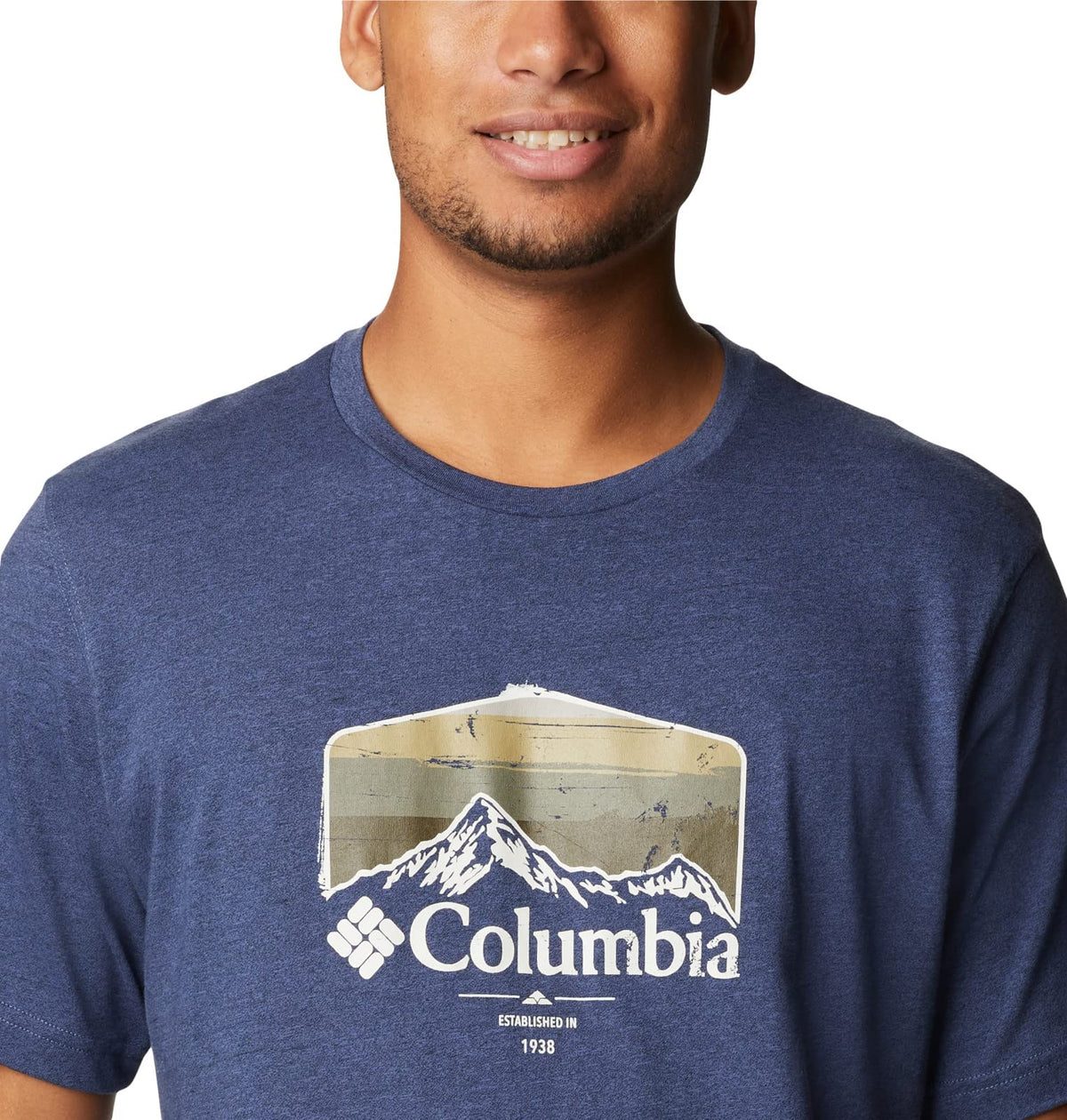 Columbia Men's Thistletown Hills Graphic Short Sleeve, Dark Mountain Heather/Hikers Graphic, 4X Tall