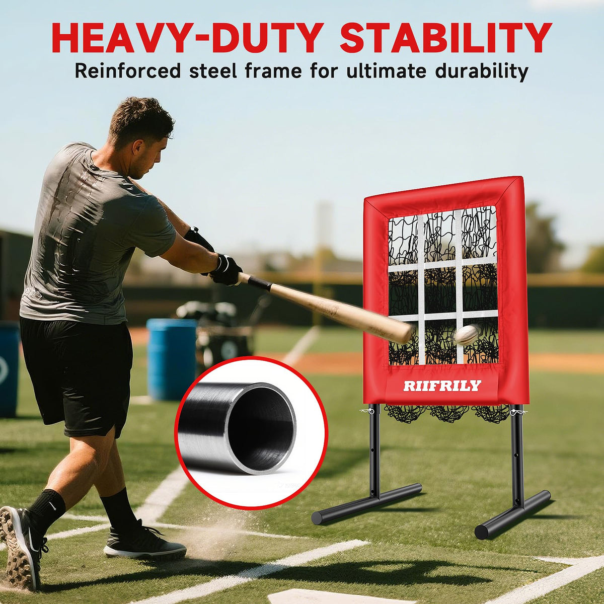 Heavy-Duty 9 Hole Baseball Pitching Net with Pitching Target Pockets, Regulation Size Strike Zone, Portable Adjustable Height Pitcher Training Equipment for Baseball/Softball Practice