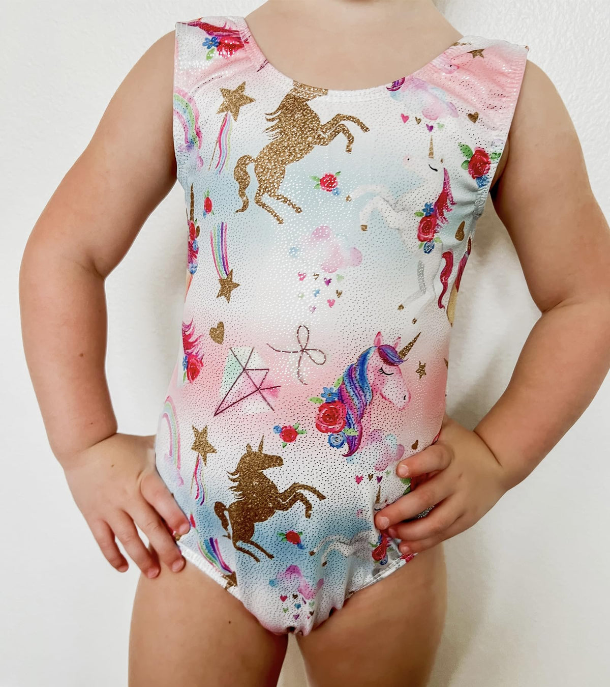 Domusgo Gymnastics Leotards for Girls 6-7 Years Old Pink White Unicorns Sparkly One Piece Tumbling Outfits