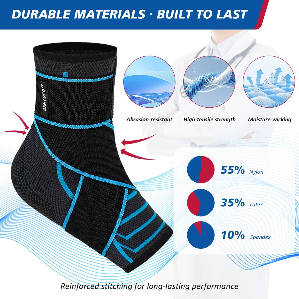 AMITOFO Ankle Brace for Sprained Ankle, Plantar Fasciitis & Achilles Tendonitis Relief, Heel Support with Strap for Men Women, Compression Wrap for Foot Swelling(Single, Medium)