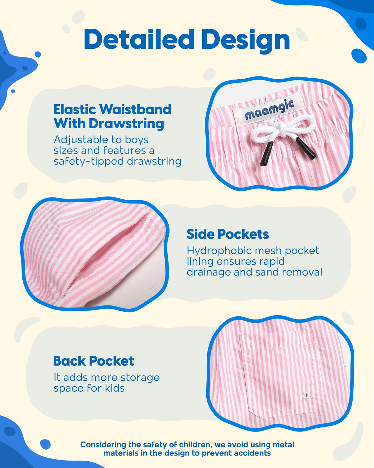 maamgic Boys Swim Trunks Toddler Swim Shorts Little Boys Bathing Suit Swimsuit Toddler Boy Swimwear Pink and White Stripes 3T,Pink and White Stripes,3 T