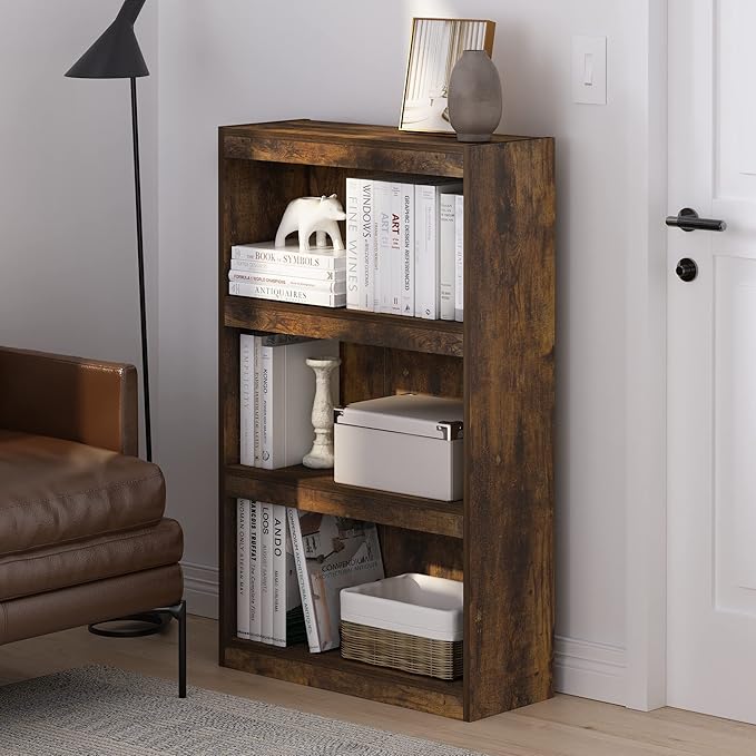 Furinno Jaya Book Shelf, 3-Tier Modern Bookshelf with Adjustable Shelf, Bookcase with Open Shelf, 9.5 x 24.5 x 40.3, for Organization and Storage, for Living Room, Bedroom, Home Office, Amber Oak