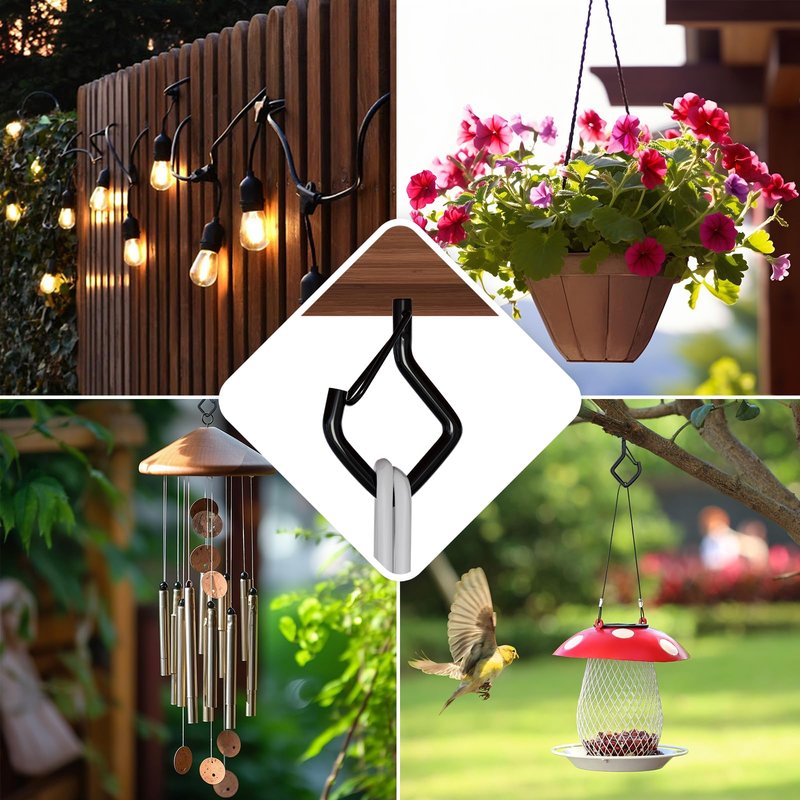 coutnier 20 PCS Screw Hooks with Safety Buckle, Heavy Duty Ceiling Hooks for Hanging Outdoor String Lights, Plants, Wind Chimes, 2.36 inches, Black