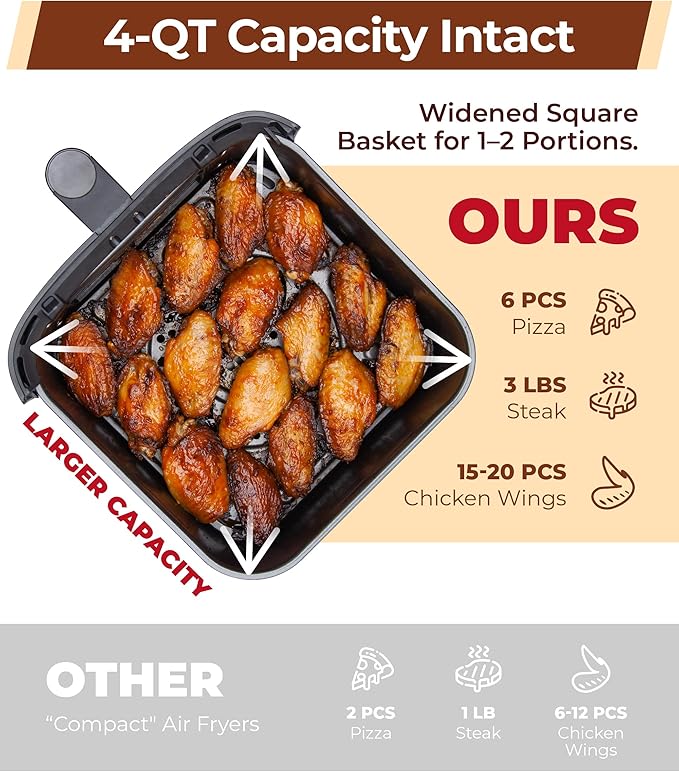 CARTMAN 4QT Small Portable Air Fryer, Ultra-Flat Mini Air Fryer 4 Quart
