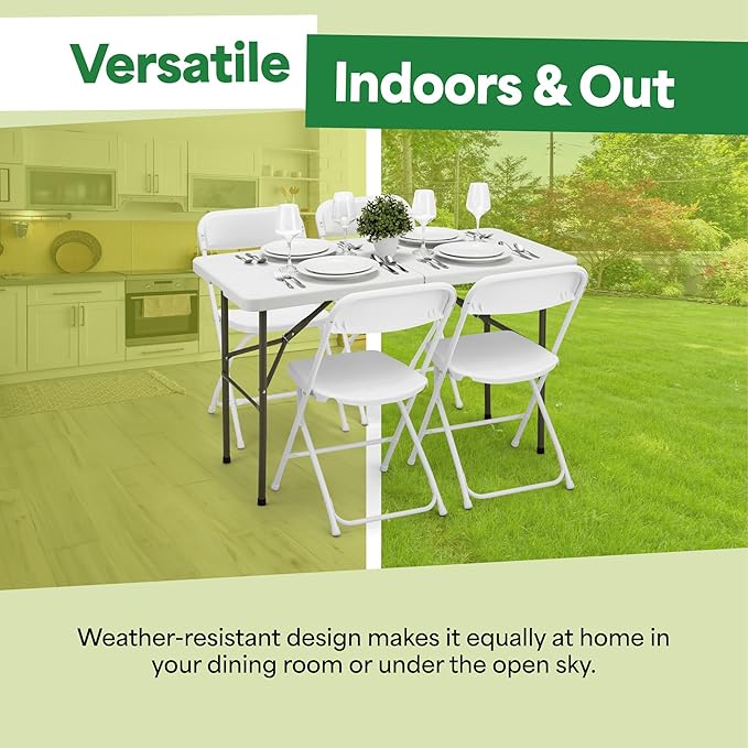EconoHome White 4ft Folding Table with Handle | Heavy-Duty Foldable Table | Portable Table for Indoor & Outdoor Use | Perfect for Events, Camping, Parties, Dining & More