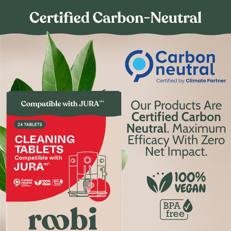Roobi Compatible Cleaning Tablets for Jura. 24 Jura Cleaning Tablets for Automatic Espresso Coffee Machines. 100% Vegan, Carbon Neutral.