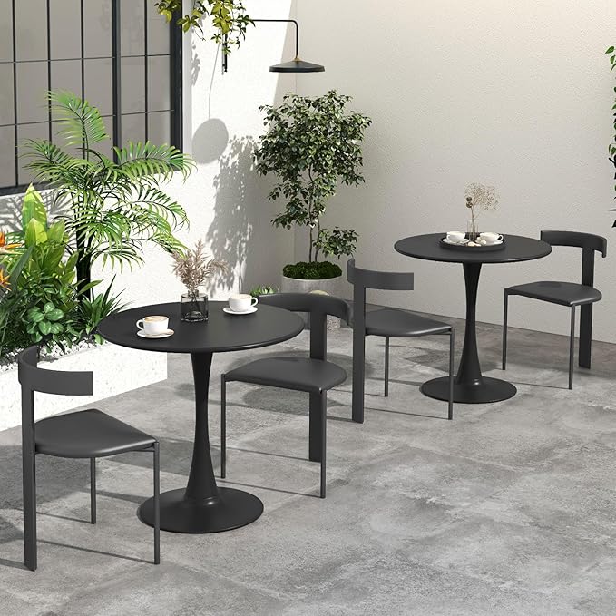 ERGOMASTER 32 Inches Black Round Dining Table, Modern Tulip Kitchen Table for 2 to 4 Person, Metal Round Pedestal Table for Apartment, Small Space, Cafe
