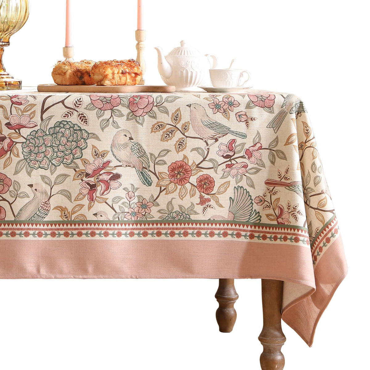 patdrea Vintage French Linen Tablecloth,Rectangular,110"x63"-Botticelli