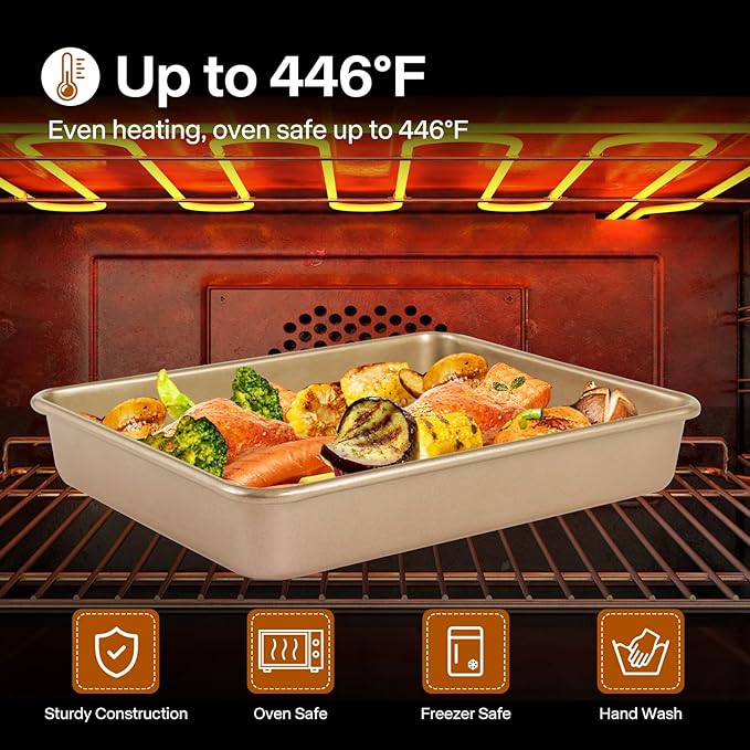 Barlket Rectangle Cake Pan, 9x11 Baking Pan Nonstick, Golden, Easy Release