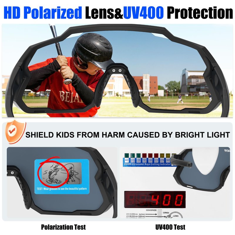 X-TIGER Kids Sunglasses Polarized Youth Baseball Sunglasses for 8-14 boys girls UV400 Sports Softball Cycling Glasses black