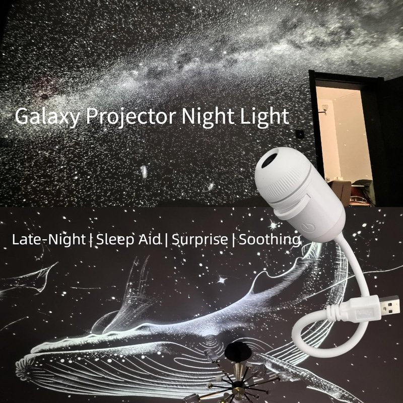 ZRWQTMMMJ Galaxy Projector Night Light, 2-in-1 Starry Sky Projector with Adjustable Brightness, 360° Rotating USB Mini Night Light for Kids Bedroom Room Decor（1 Film）