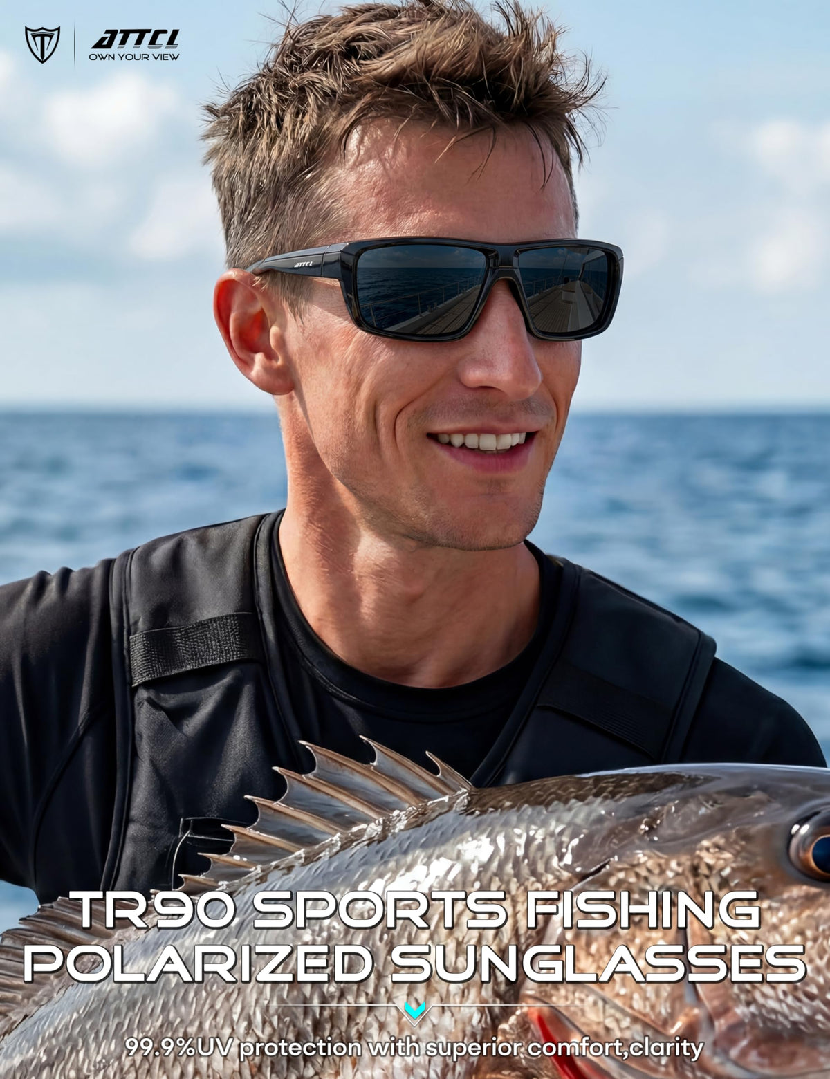 ATTCL Polarized Sunglasses Men for Fishing: UV Protection Lightweight TR90 Sports Wrap Sun Glasses Driving Golf Running