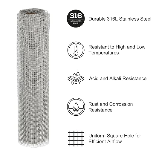 PATIKIL 40" L x 10" W Woven Wire Mesh, 20 Mesh 316L Stainless Steel Air Vent