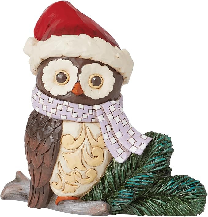 Enesco Jim Shore Heartwood Creek Owl with Santa Hat Miniature Figurine- Resin Hand Crafted Collectible Mini Figurines Christmas Home Decor Holiday Shelf Figure, 3.66 Inch, Multicolor