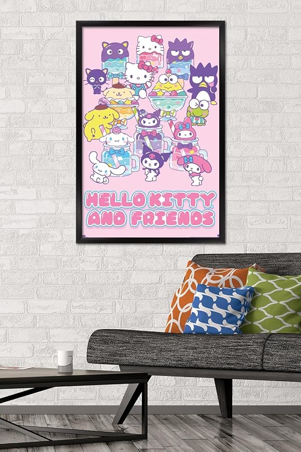 Trends International Hello Kitty and Friends: 24 Summer Fresh - Group Wall Poster, 34L x 22.4W, Black Framed Version